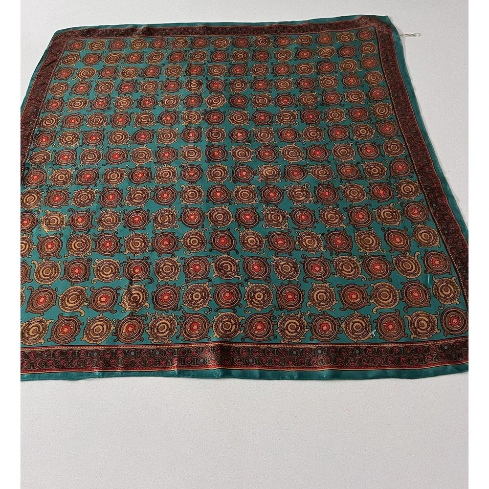 Vintage Italian Square Scarf 100 Acetate women's MulticolorGreen Gold